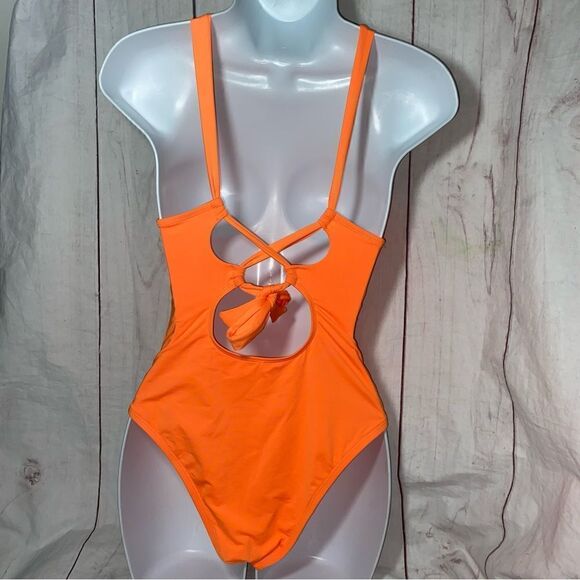 NEW! Lucky Brand Women's Sea of Love|One Piece Swimsuit|Neon Tangerine | Small - Picture 7 of 9